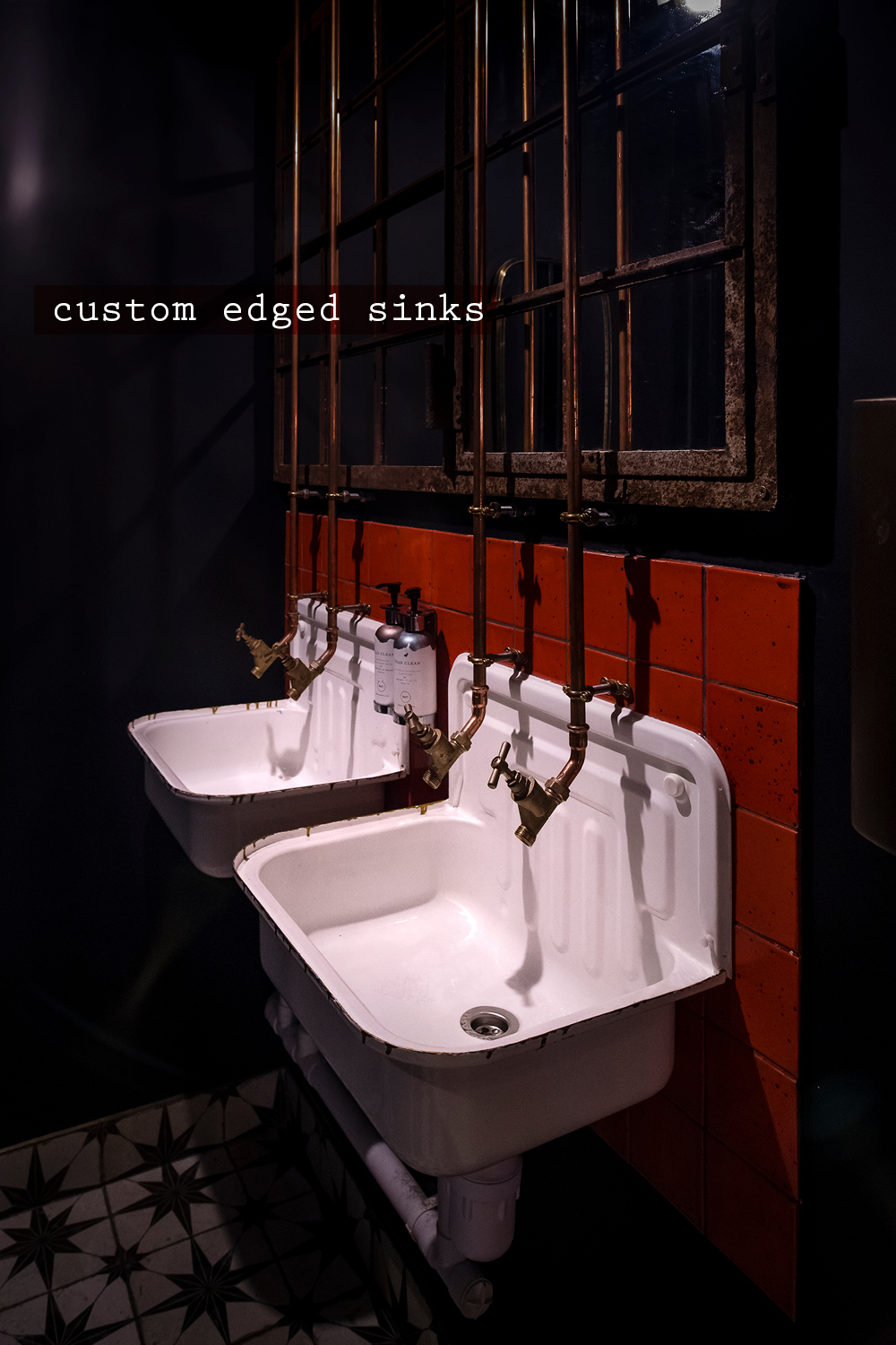 kricket-soho-london-bar-restaurant-design-interiors-bathroom-toilets-sinks-custom caption